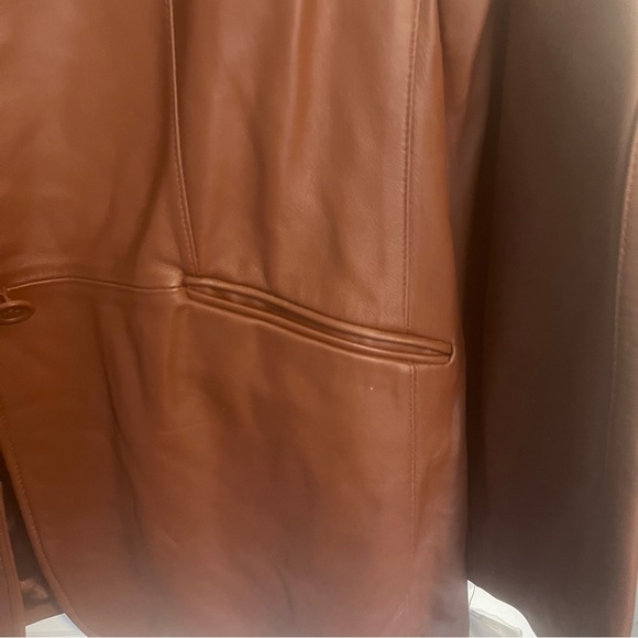 Vintage PAMELA MCCOY Genuine brownish red leather coat. Women’s size L. NWT - Picture 7 of 13